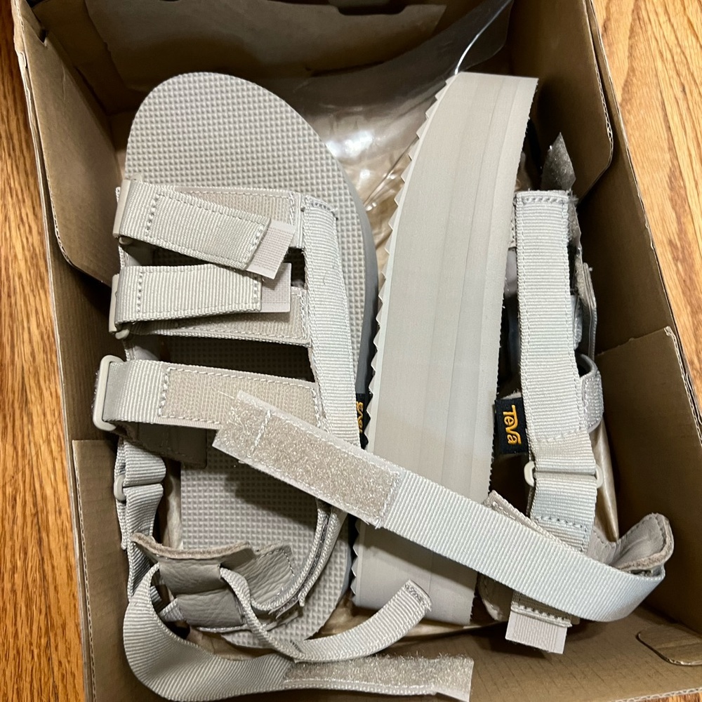 teva mevia platform sandals in beige